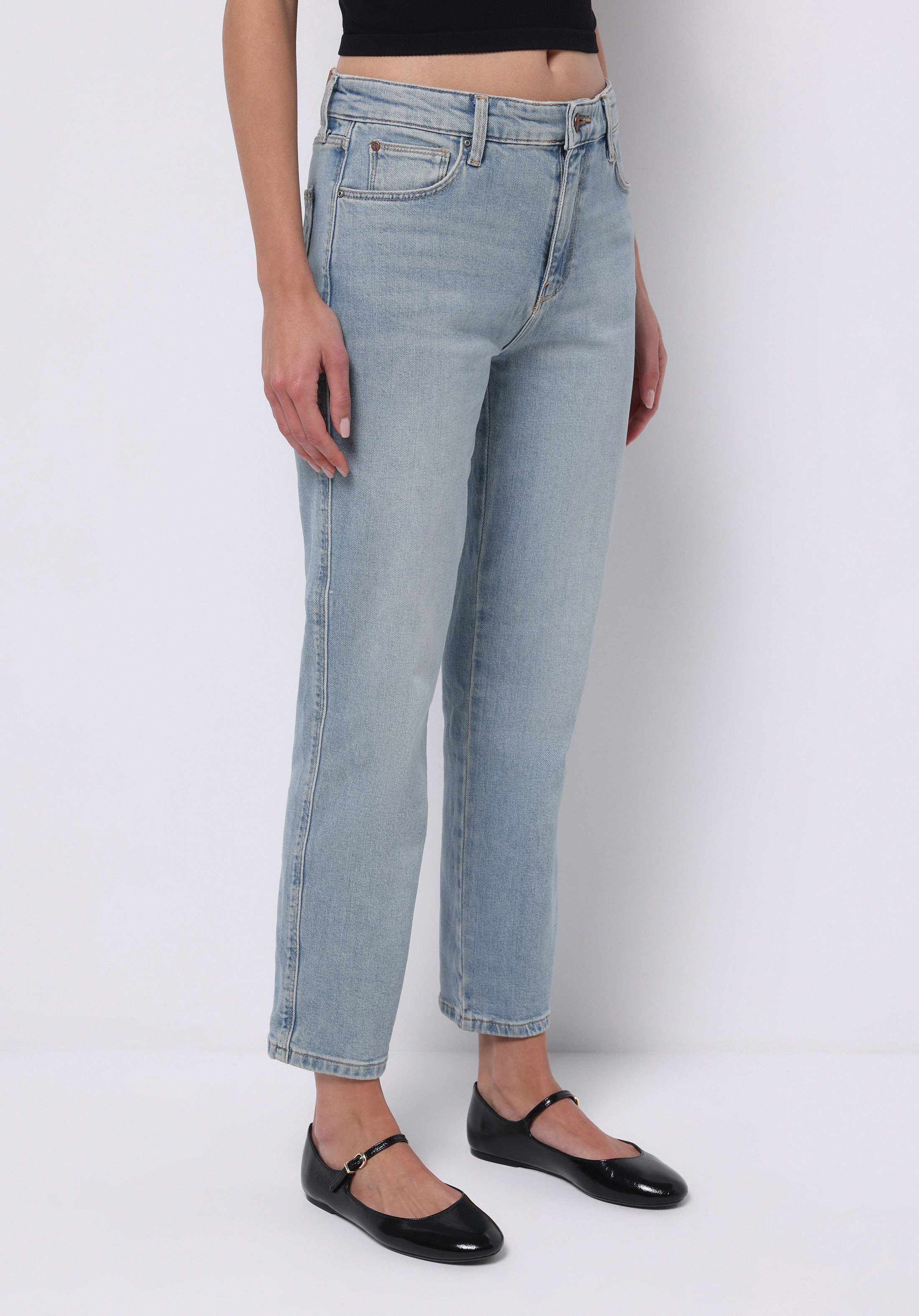 Показать информацию о Slim fit средняя талия сигарета штанины женские джинсы индиго