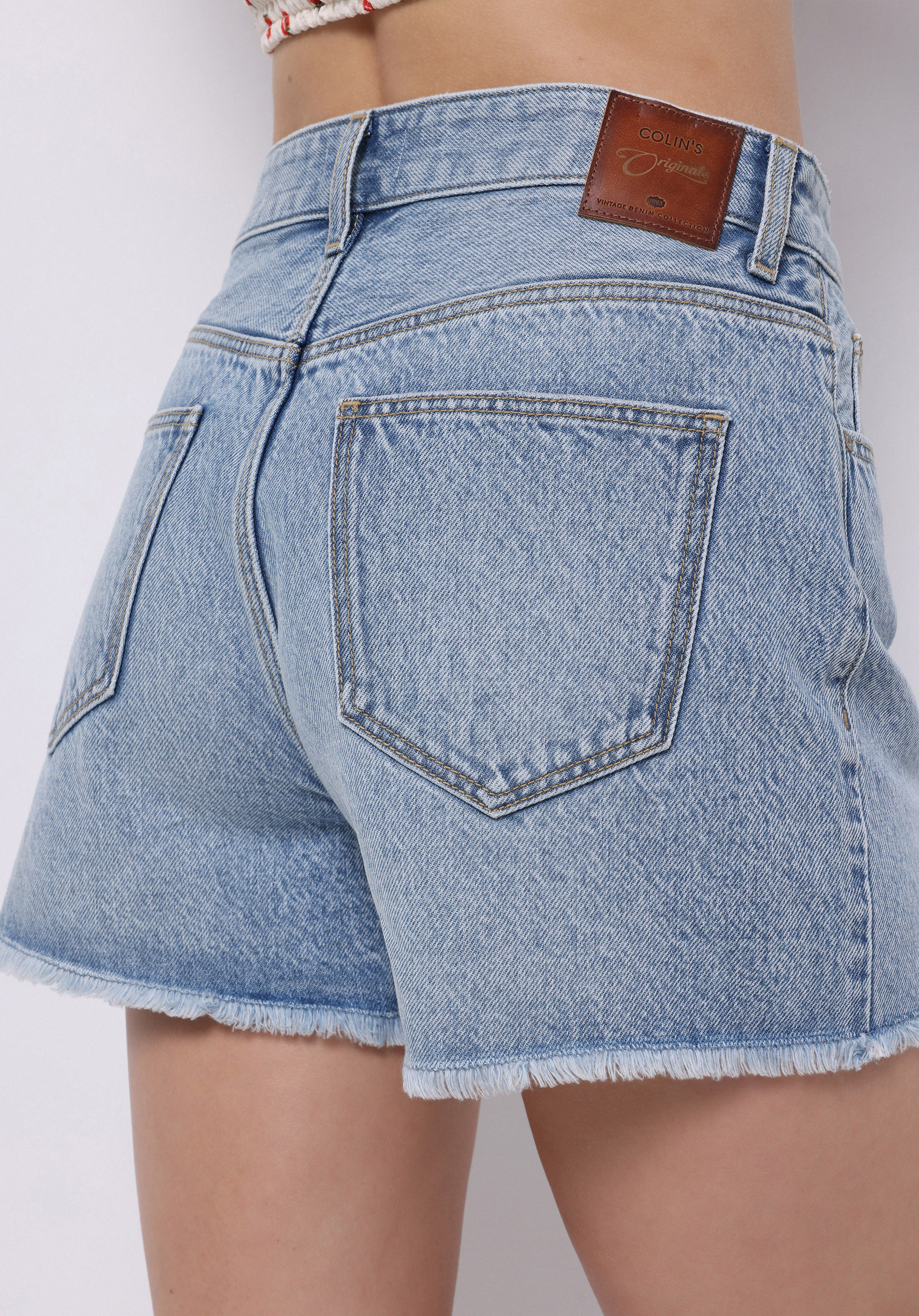 Показать информацию о Mom fit розовая талия прямые женские джинсовые шорты цвета индиго