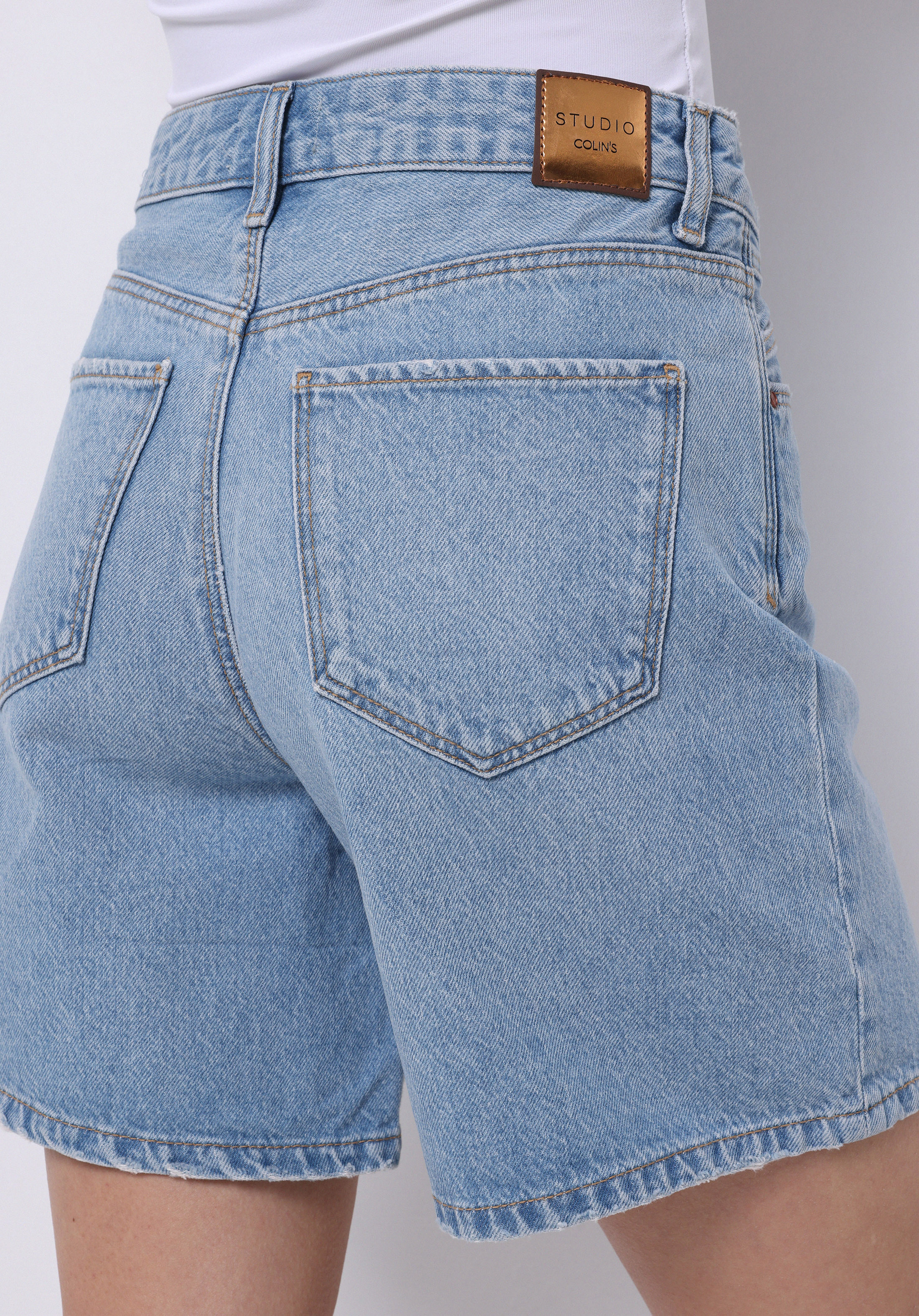 Показать информацию о Mom fit розовая талия прямые женские джинсовые шорты цвета индиго