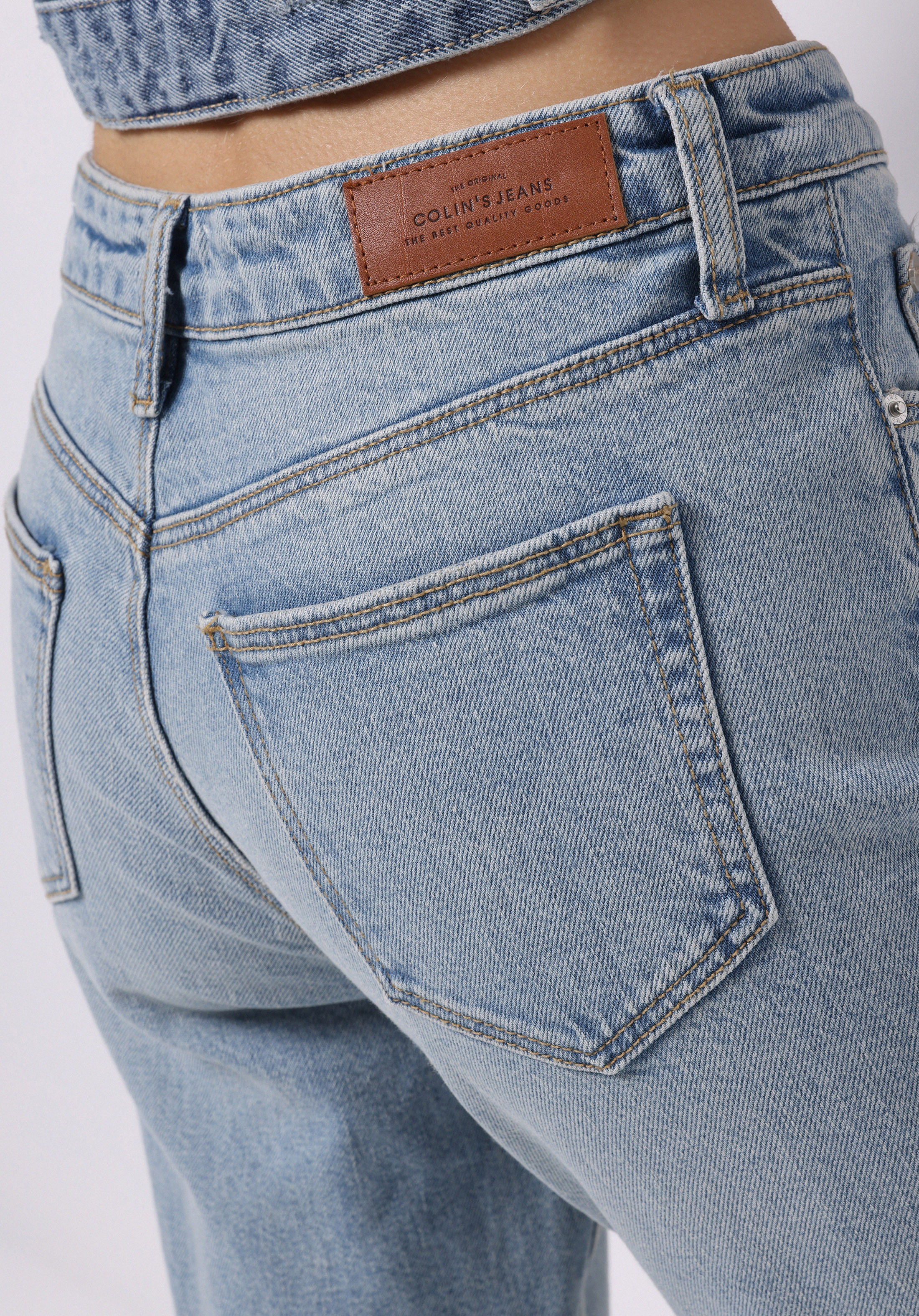 Показать информацию о Женские джинсы индиго mom fit высокая посадка зауженные