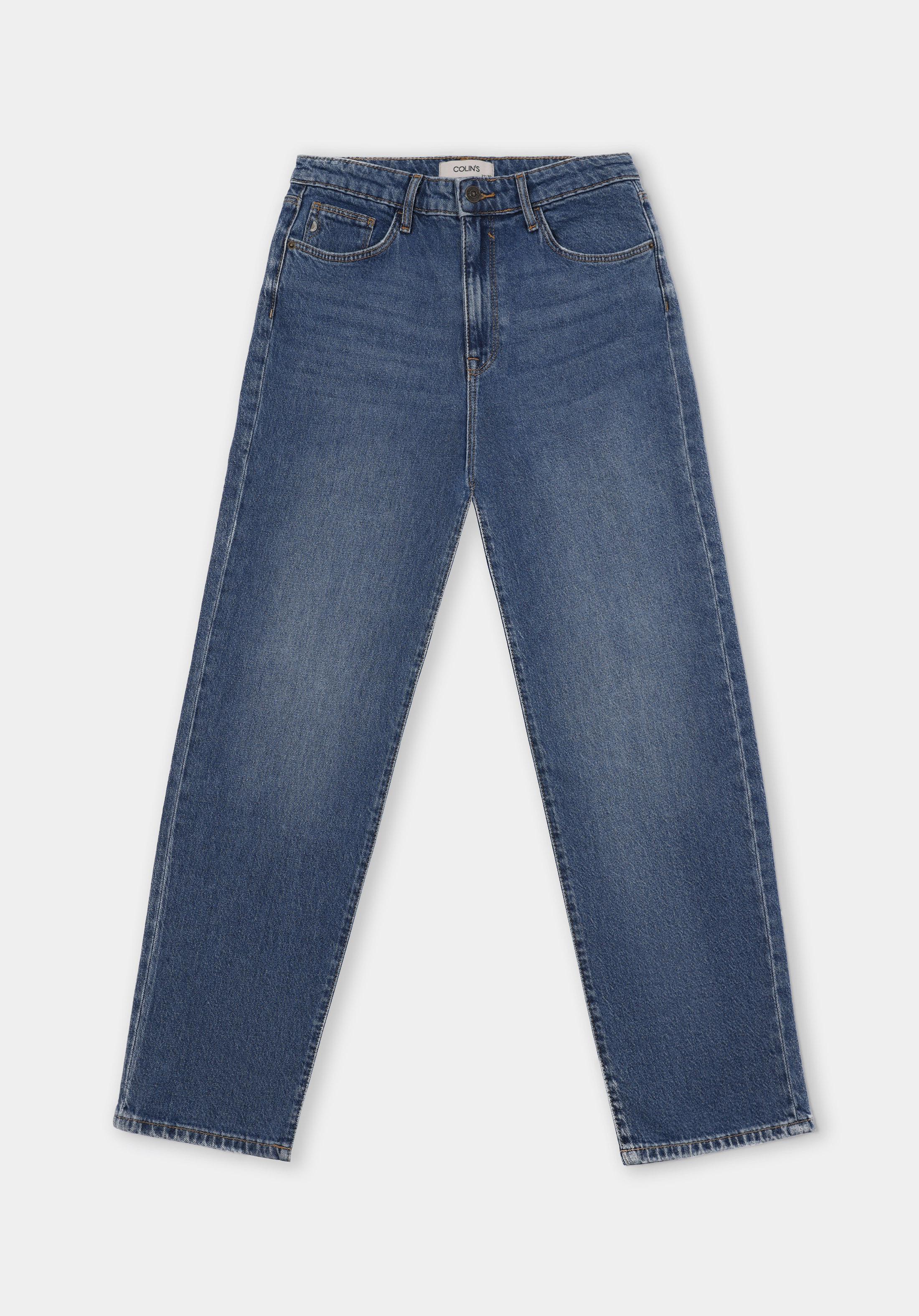 Показать информацию о Женские чёрные джинсы прямого кроя с высокой посадкой и прямыми штанинами.