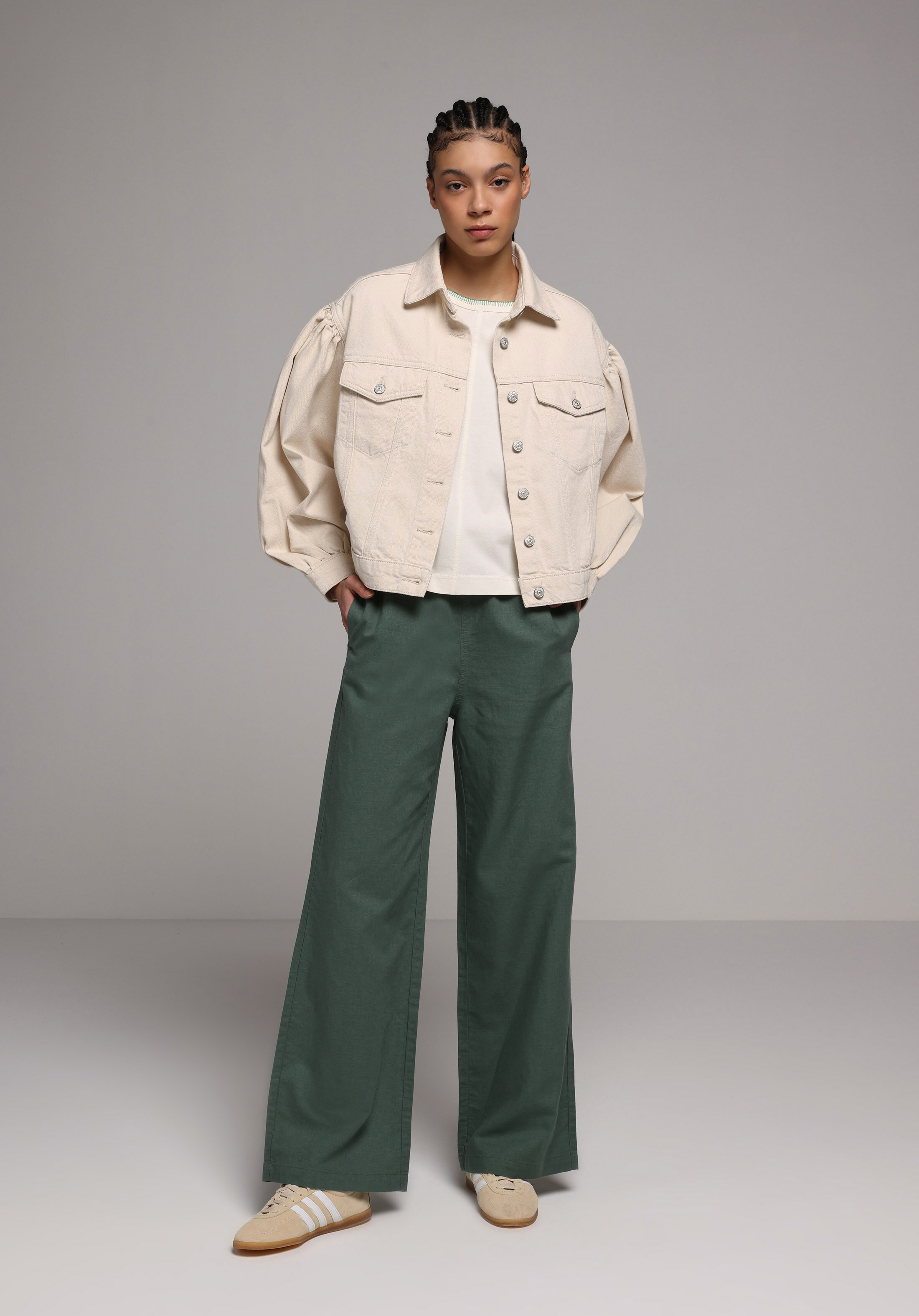 サルセーション　Polso Pants V13 Dusky Green XS COLIN'S Женские Зеленые Брюки Высокая Талия Средняя Шнуровка Wide