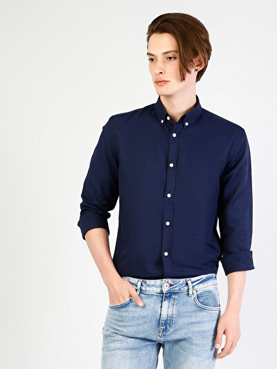 COLIN'S синий мужской рубашки длинний рукав
