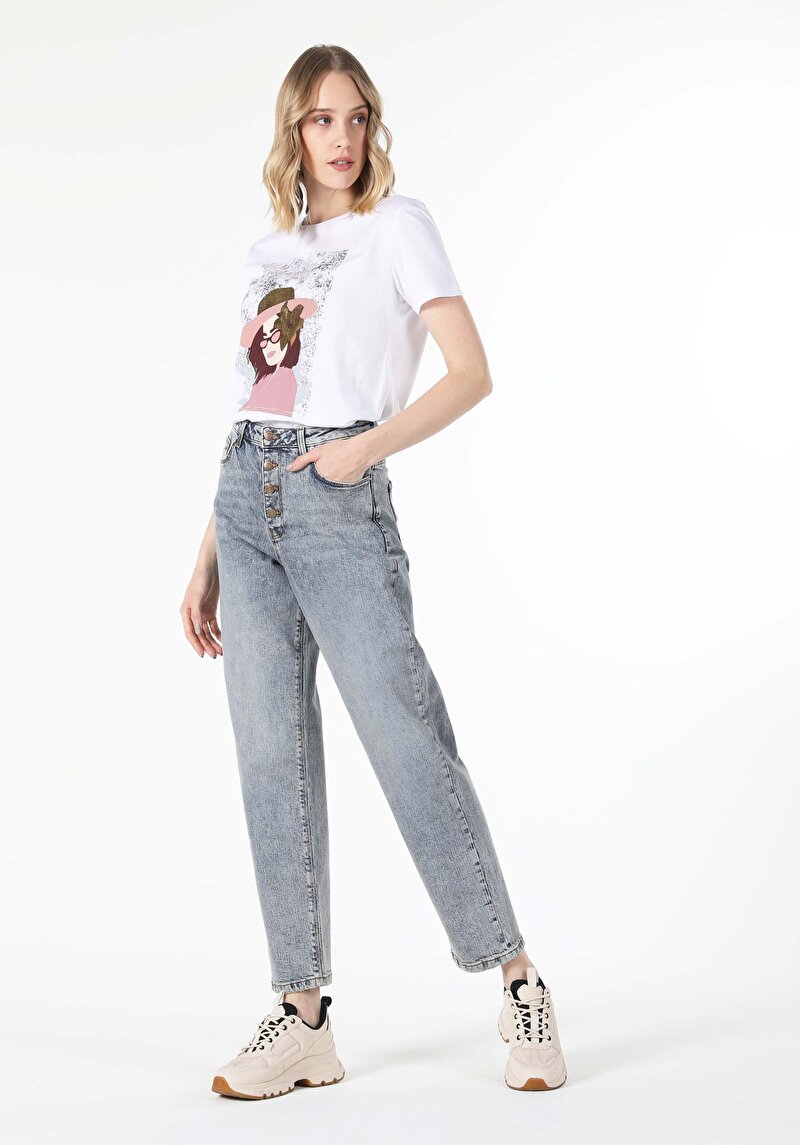 Изображение Женские джинсы из денима с высокой посадкой и зауженными штанинами high boy fit