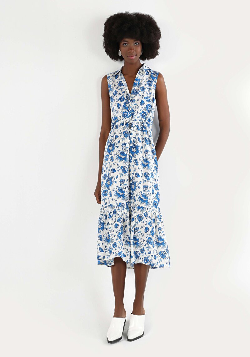 Показать информацию о Женское синее платье приталенного кроя