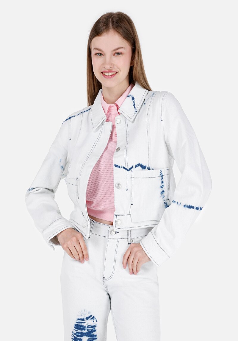 Изображение Женский синий пиджак на пуговицах без подкладки