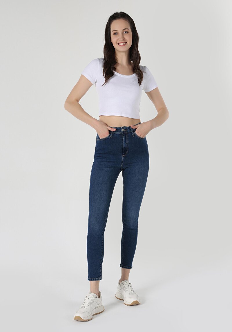 Изображение Женские джинсы индиго skinny fit высокая посадка