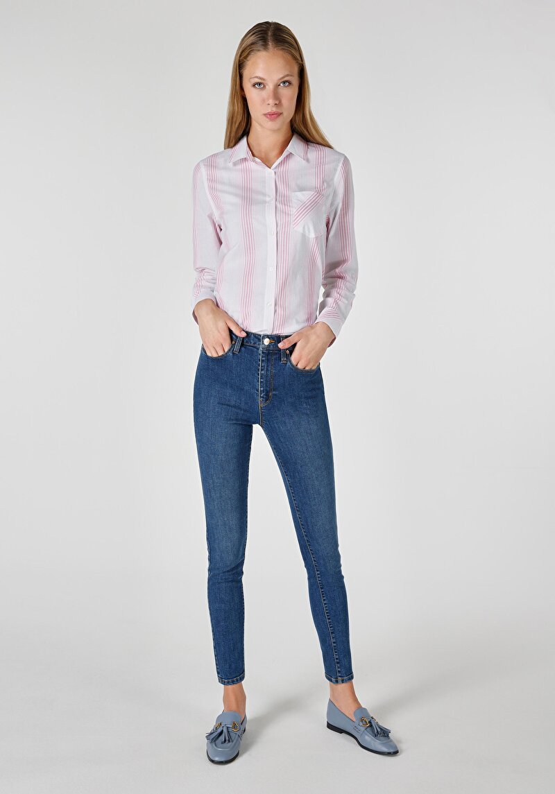 Изображение Женские супер тонкие джинсы цвета индиго super slim fit mid waist