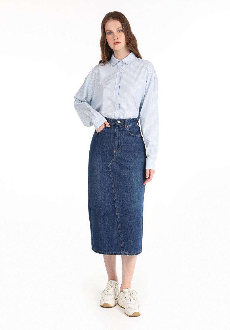 Изображение Женская синяя юбка облегающего кроя с застёжкой-молнией