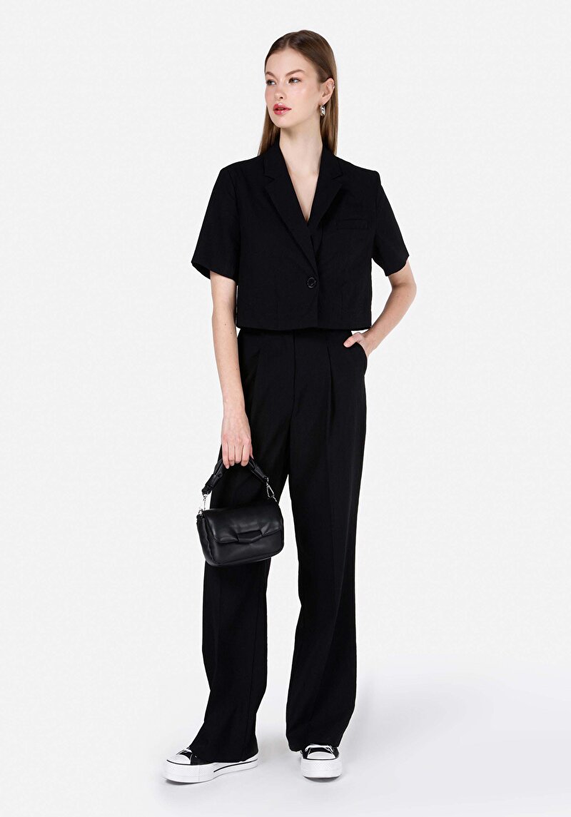Изображение Женские чёрные брюки стандартного кроя с высокой талией, широкими штанинами
