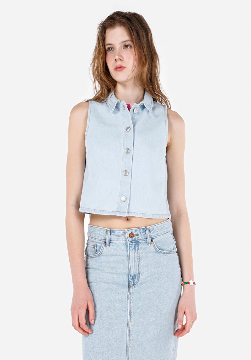 Изображение Женский синий жилет стандартного кроя