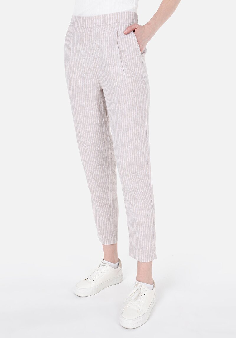 Показать информацию о Женские бежевые брюки прямого кроя, с заниженной талией