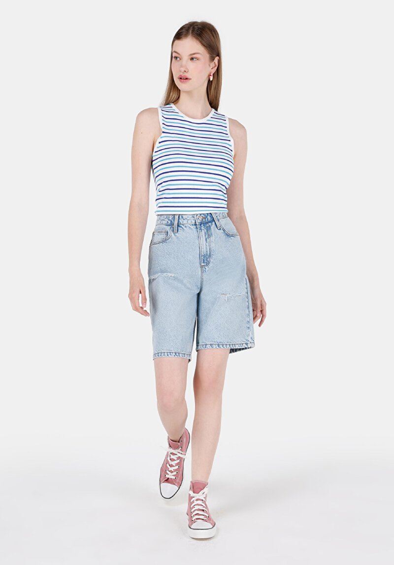 Изображение Женские джинсовые шорты цвета индиго с завышенной талией