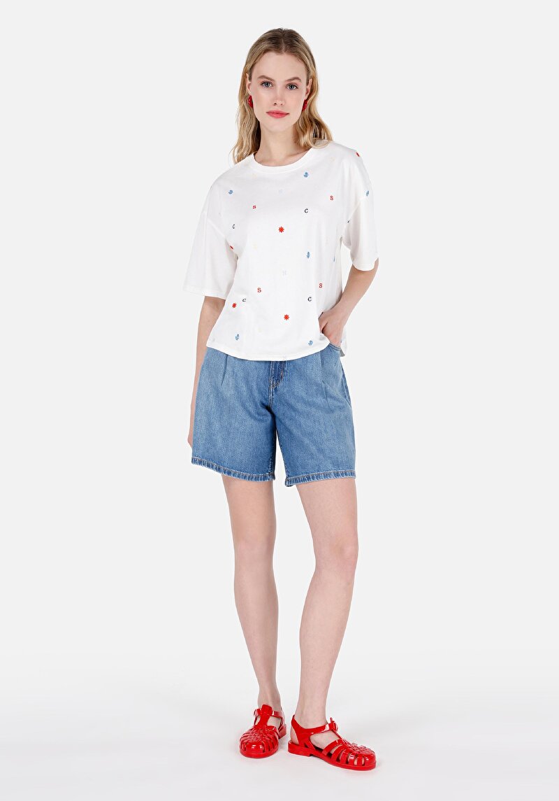 Изображение Женские джинсовые шорты цвета индиго, свободного кроя, средней посадки