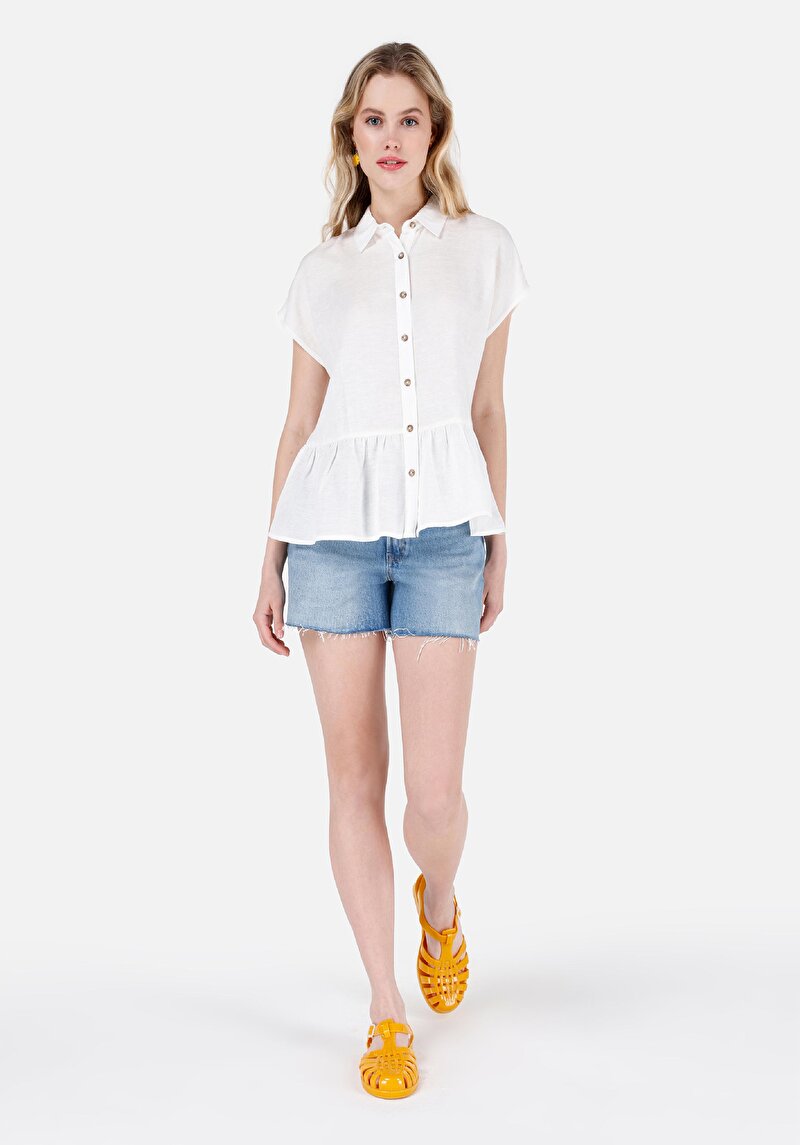 Изображение Женские джинсовые шорты цвета индиго с высокой посадкой mom fit