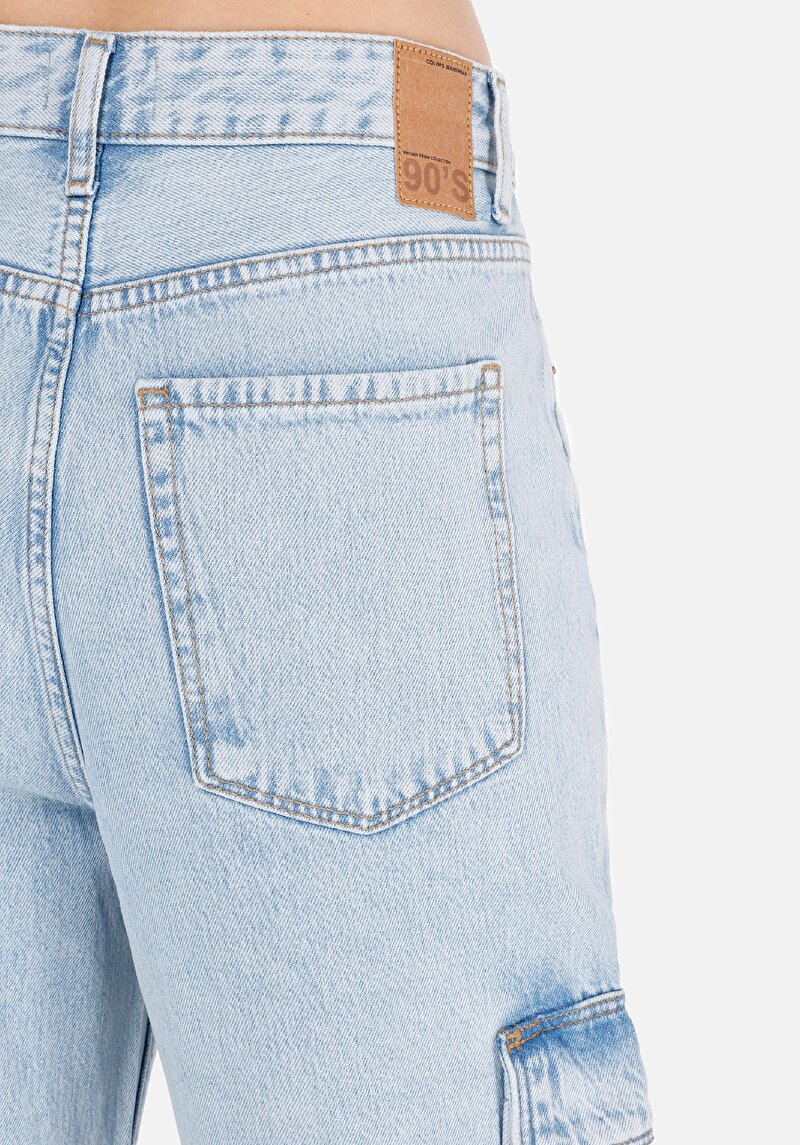 Показать информацию о Женские джинсы карго-кроя цвета индиго с зауженной талией