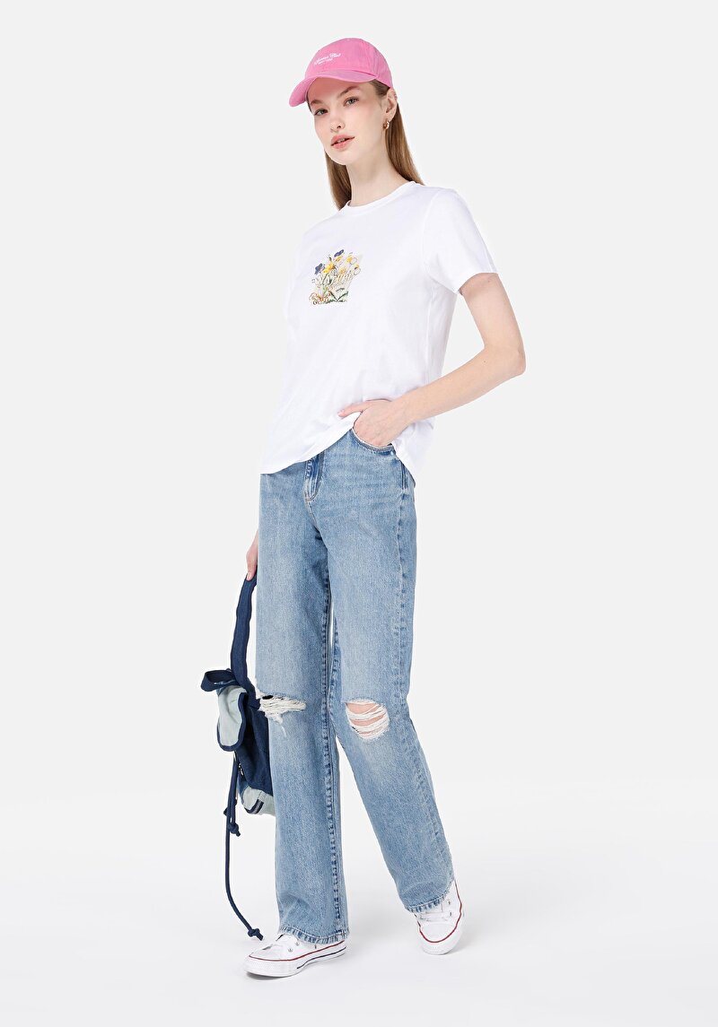 Показать информацию о Женские джинсы прямого кроя, полной длины, с высокой посадкой, цвета индиго