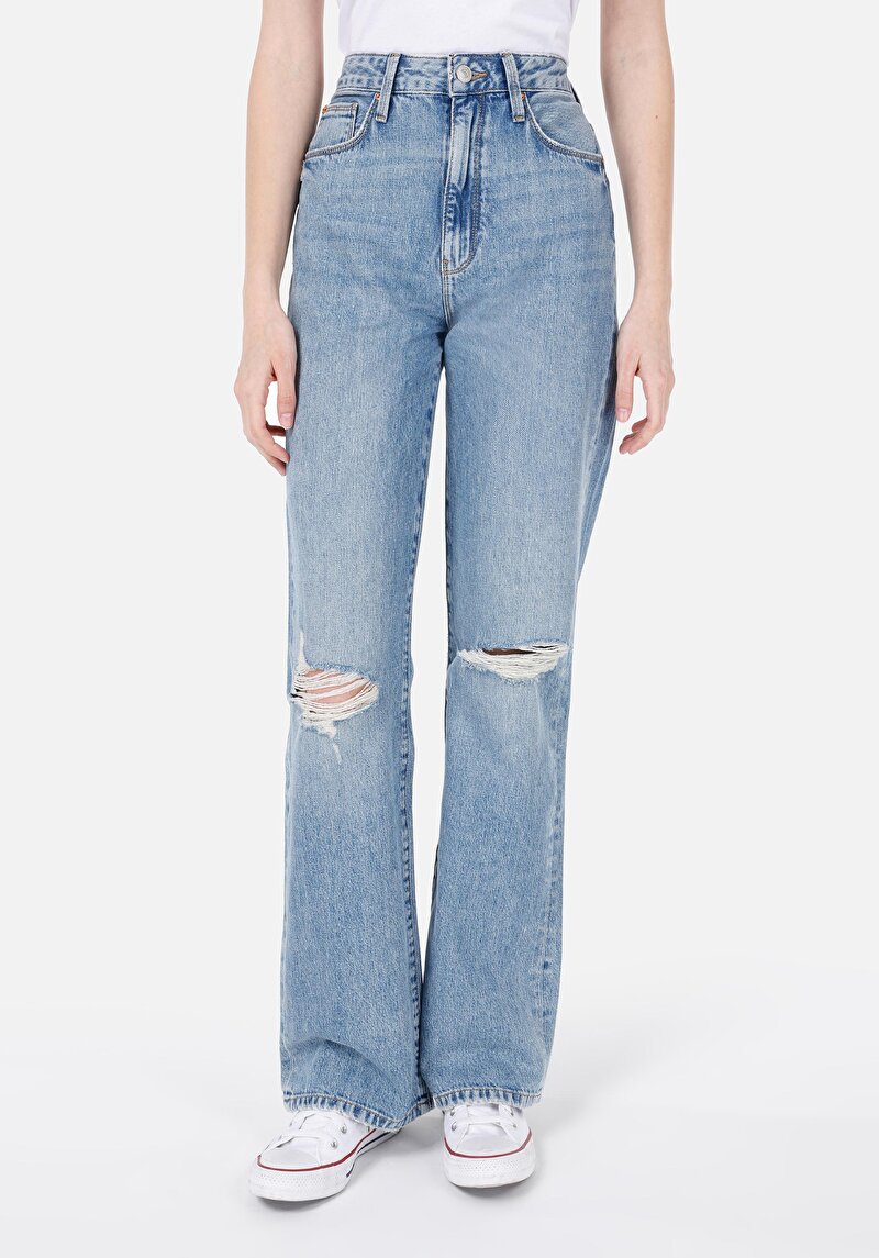 Показать информацию о Женские джинсы прямого кроя, полной длины, с высокой посадкой, цвета индиго