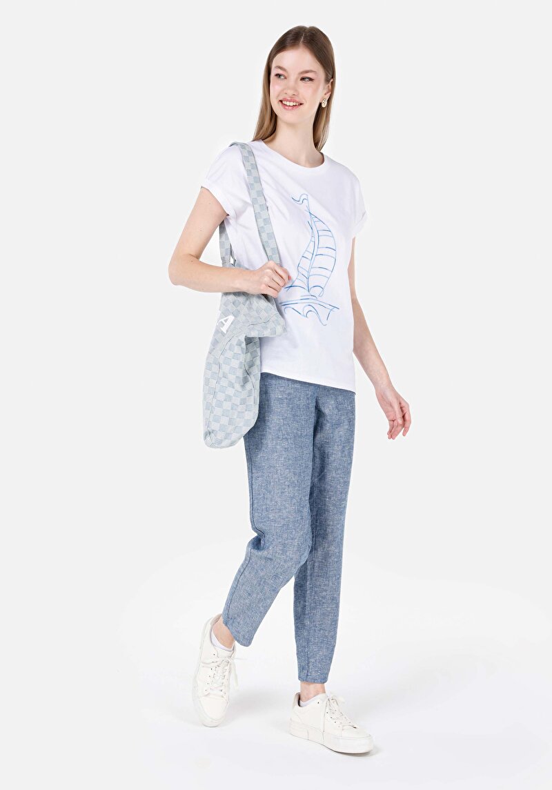 Показать информацию о Женские синие брюки прямого кроя, с заниженной талией