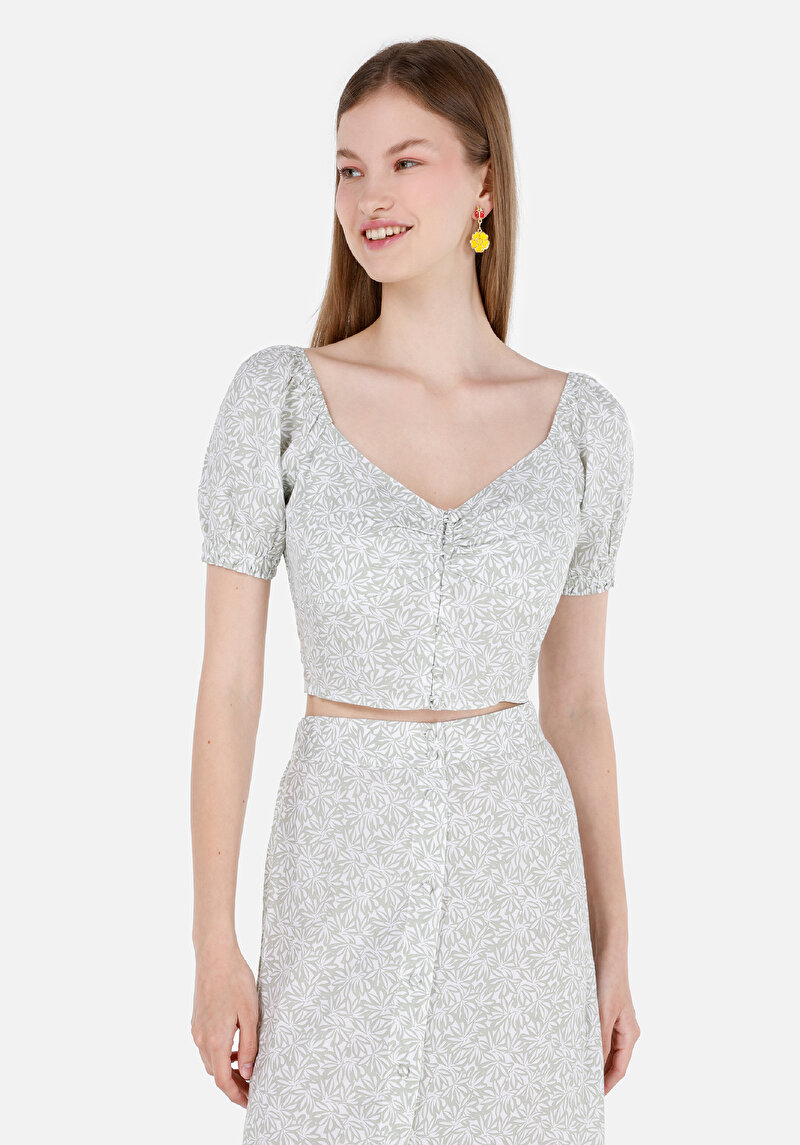 Показать информацию о Женская рубашка с принтом, облегающего кроя, с v-образным вырезом