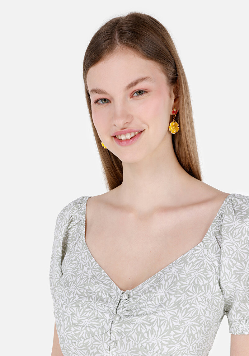 Показать информацию о Женская рубашка с принтом, облегающего кроя, с v-образным вырезом