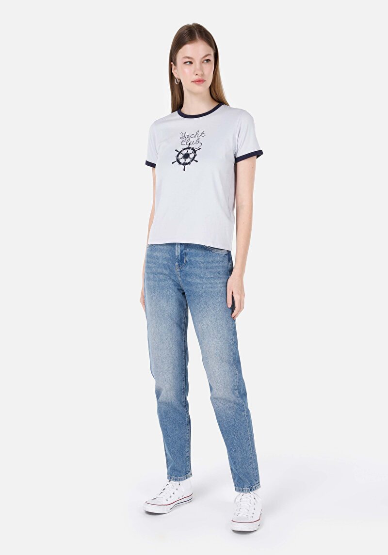 Изображение Женские джинсы цвета индиго mom fit slim leg