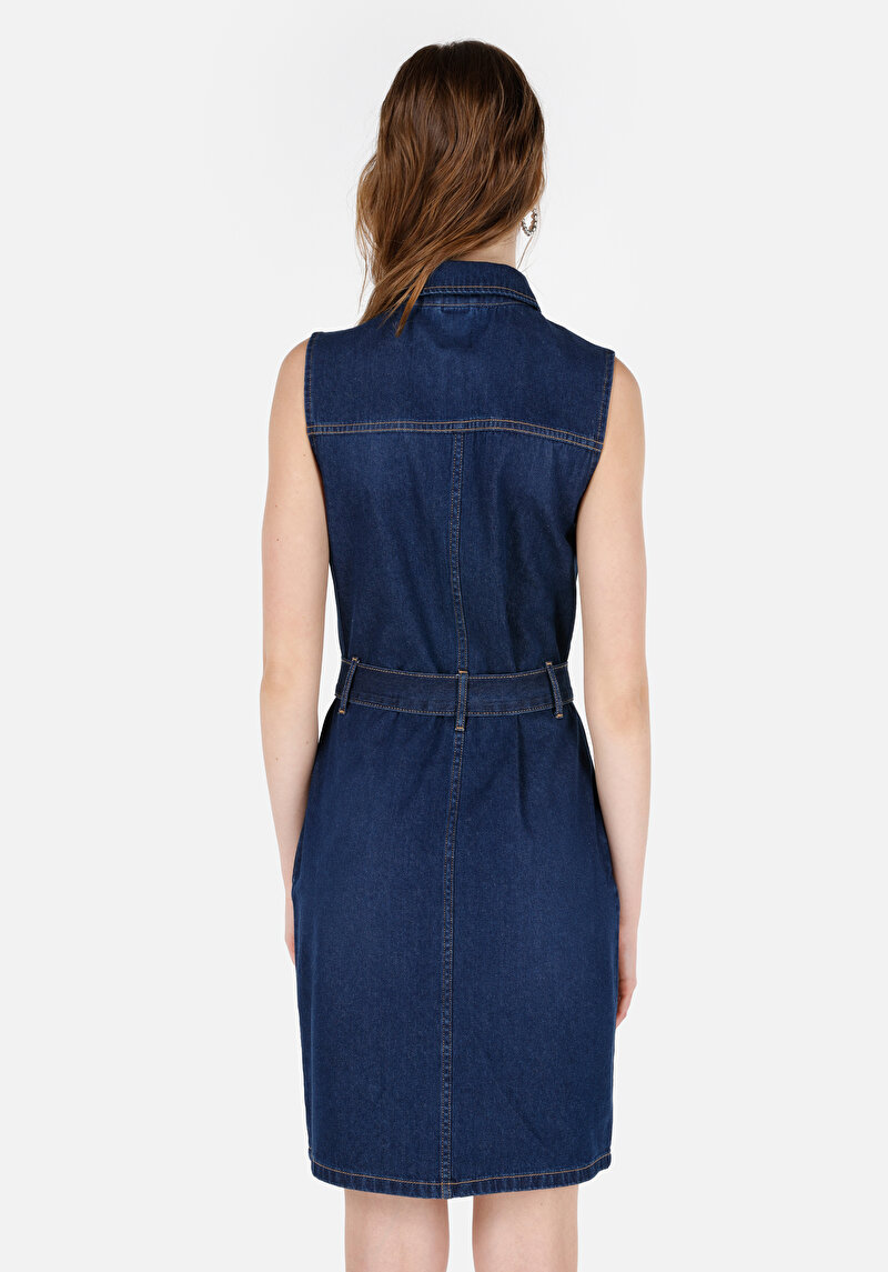 Показать информацию о Женское синее облегающее платье без рукавов