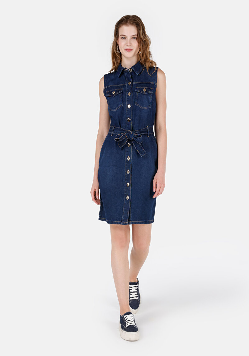 Показать информацию о Женское синее облегающее платье без рукавов