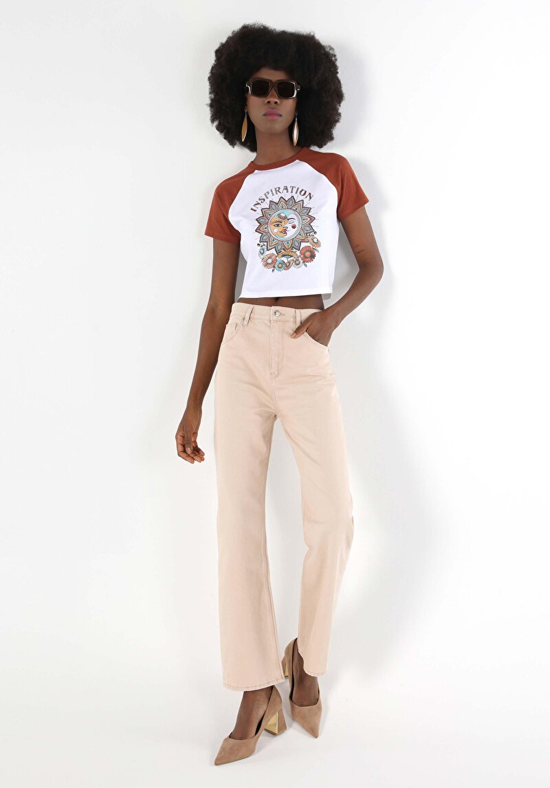 Показать информацию о Женские светло-коричневые джинсы обычного кроя с высокой талией и прямыми штанинами