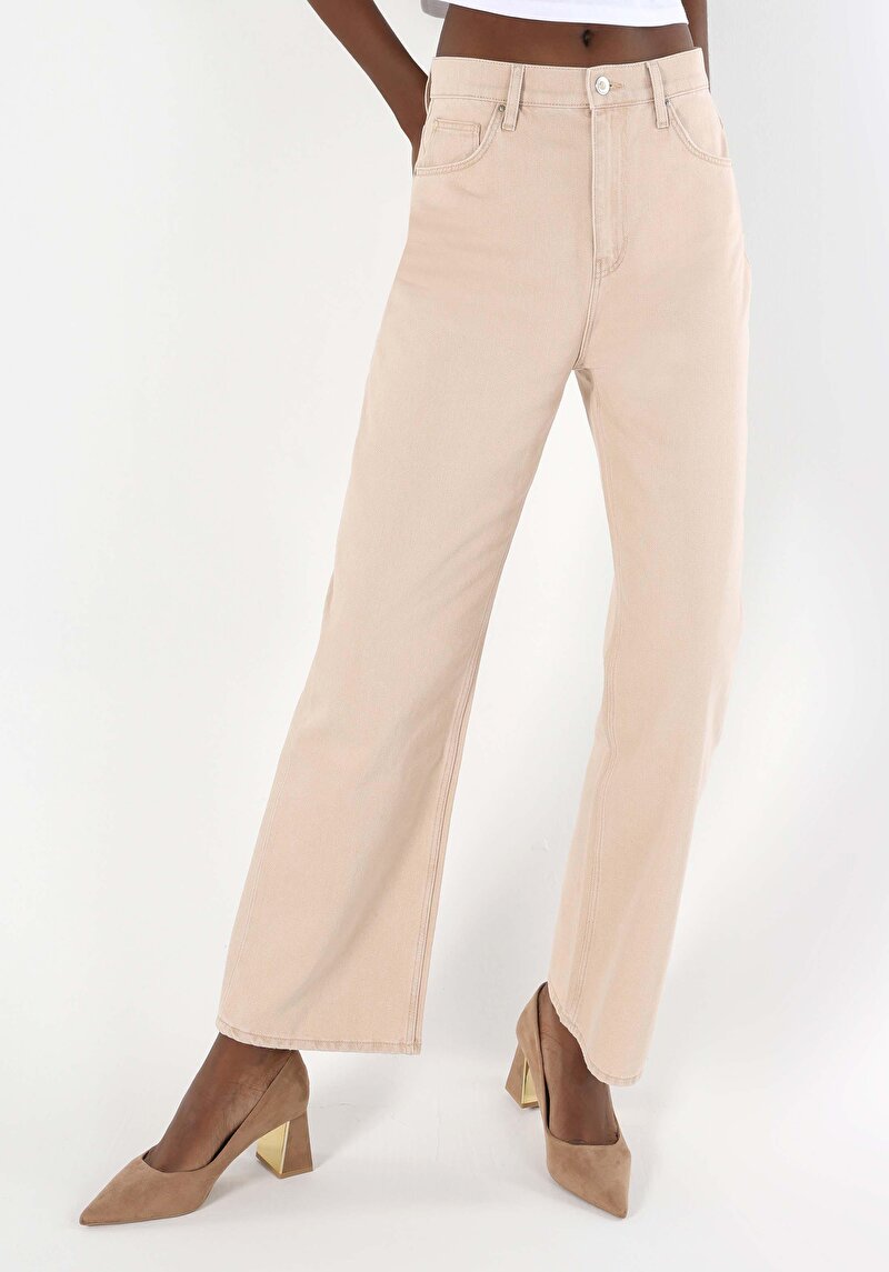 Показать информацию о Женские светло-коричневые джинсы обычного кроя с высокой талией и прямыми штанинами