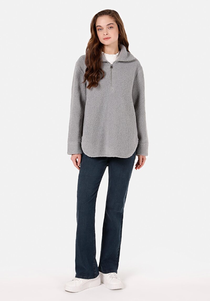 Показать информацию о Женская серая толстовка стандартного кроя на молнии