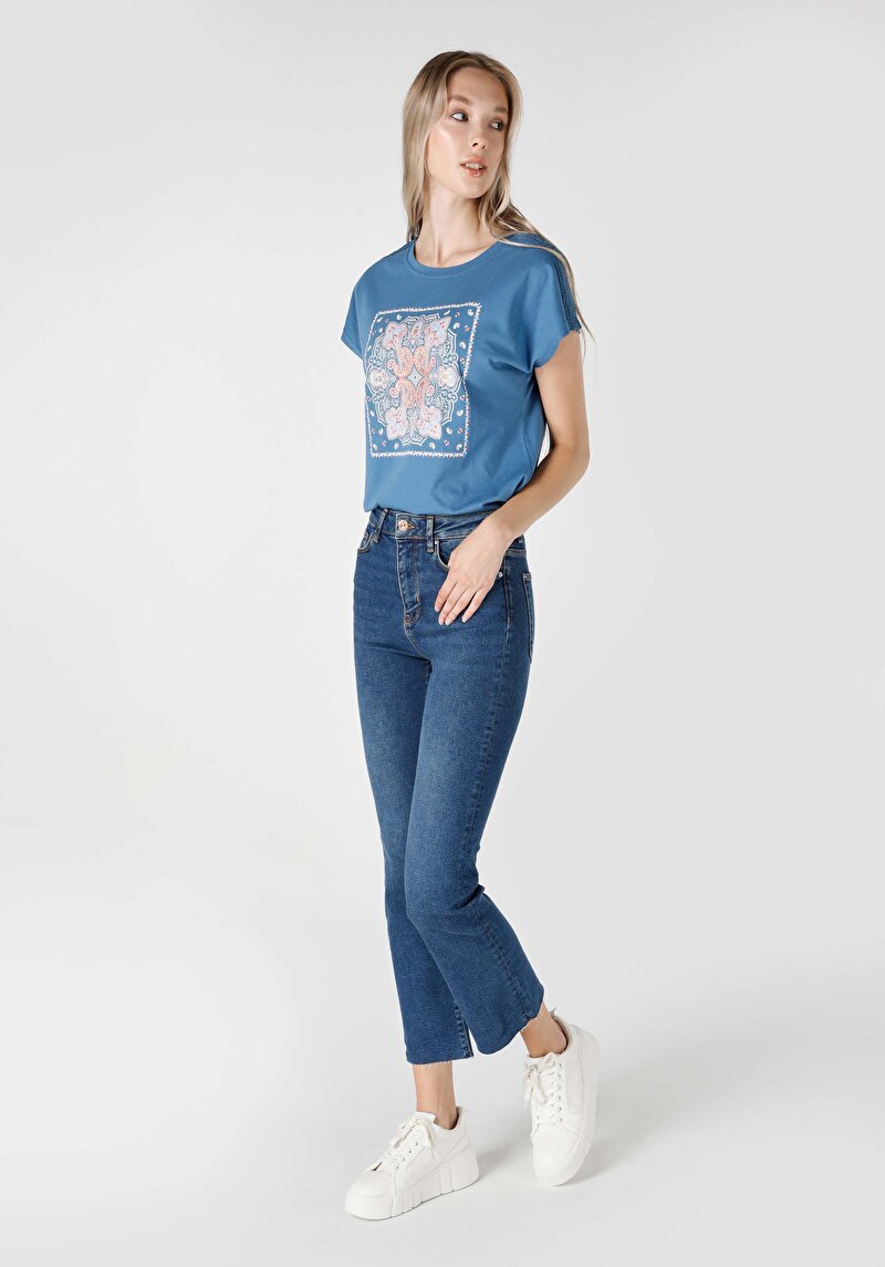 Изображение Женские короткие испанские джинсы из денима стандартного кроя с завышенной талией