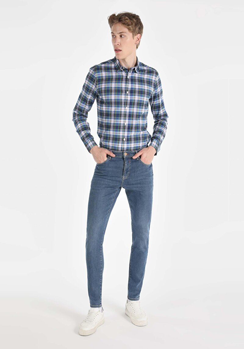 Изображение Мужские джинсы цвета индиго облегающего кроя с заниженной посадкой