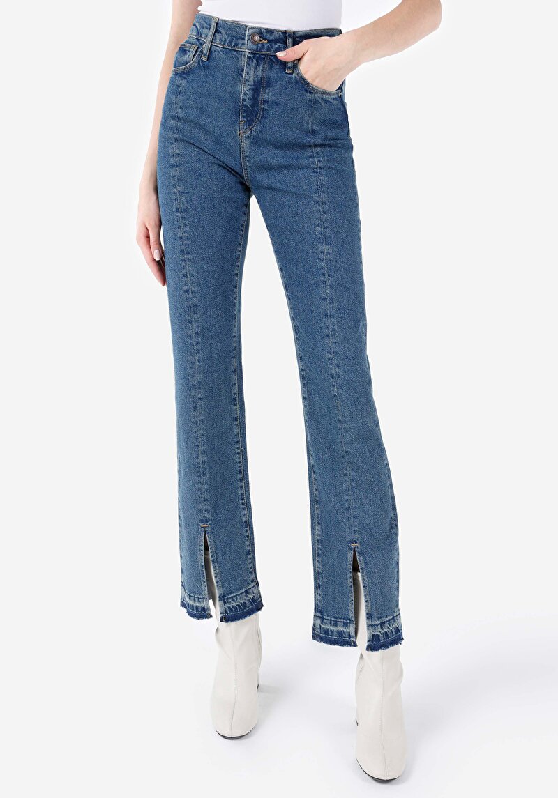 Показать информацию о Женские джинсы цвета индиго стандартного кроя с завышенной талией