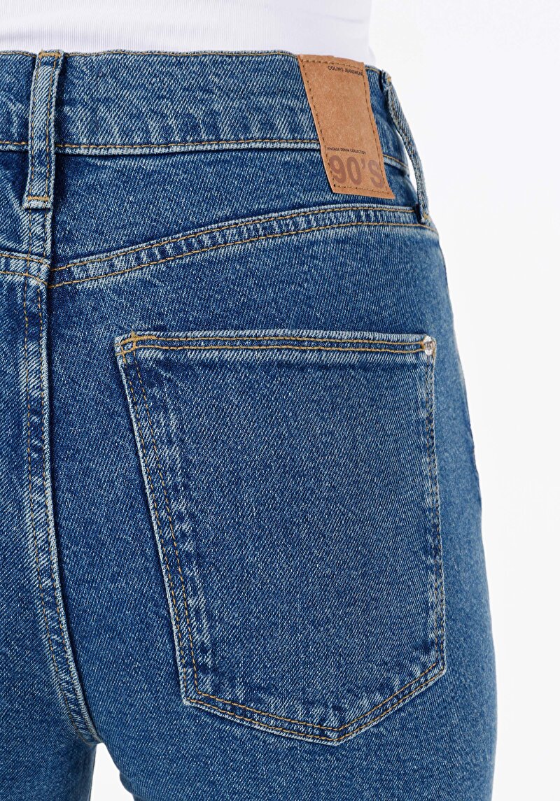 Показать информацию о Женские джинсы цвета индиго стандартного кроя с завышенной талией