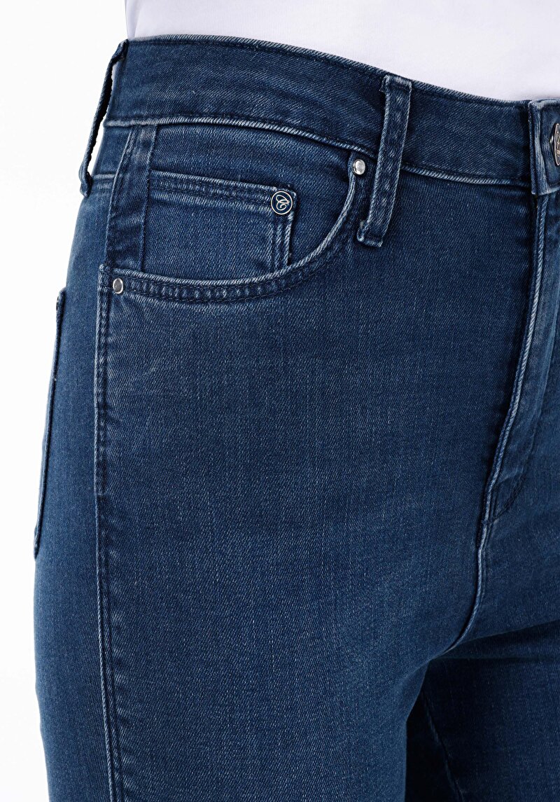 Показать информацию о Женские джинсы скинни цвета индиго с высокой посадкой