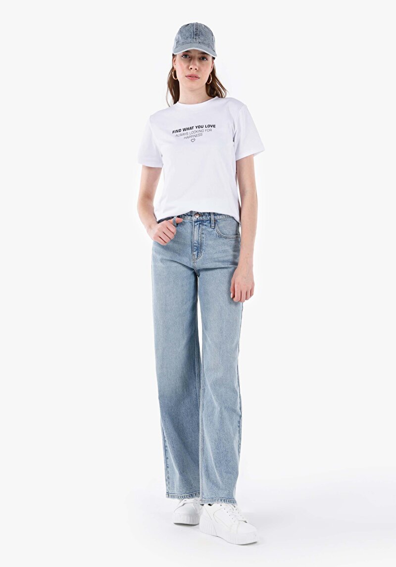 Изображение Женские джинсы цвета индиго с высокой талией и широкими штанинами, обычного кроя