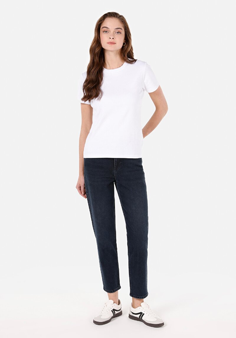 Показать информацию о Женские джинсы цвета темно-индиго mom fit slim leg