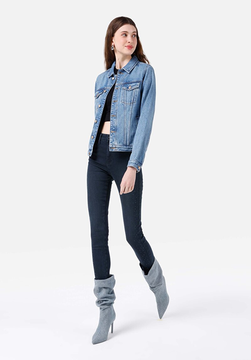 Показать информацию о Женские джинсы цвета индиго суперузкого кроя скинни со средней посадкой