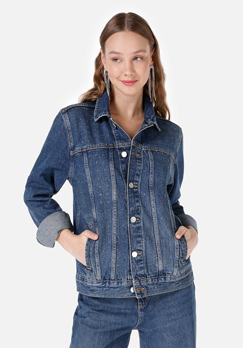 Изображение Женский синий жакет без подкладки с застёжкой-молнией