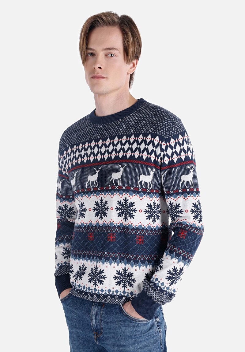 Изображение Мужской свитер стандартного кроя с принтом и круглым вырезом