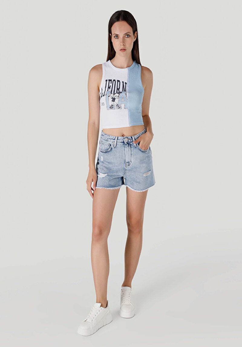 Изображение Женские джинсовые шорты цвета индиго с завышенной талией