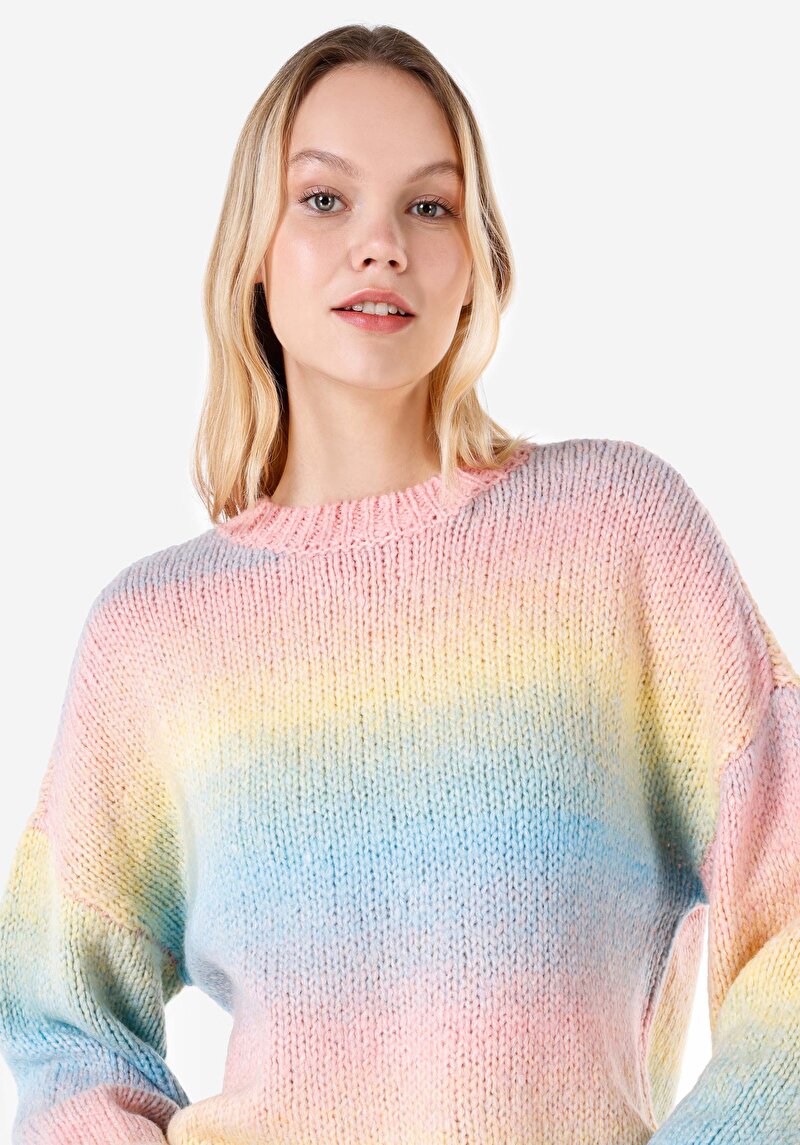 Показать информацию о Женский разноцветный свитер с круглым вырезом, стандартного кроя