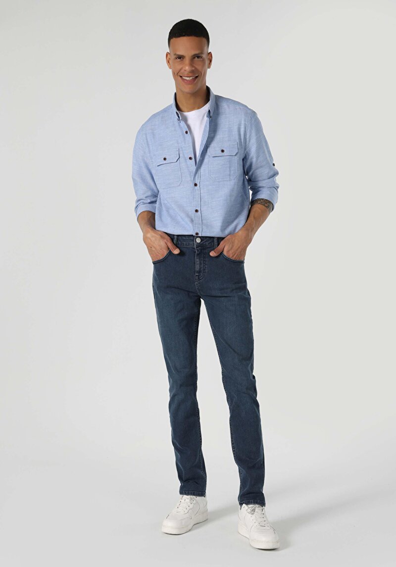 Изображение Мужские джинсы из денима прямого кроя с заниженной посадкой