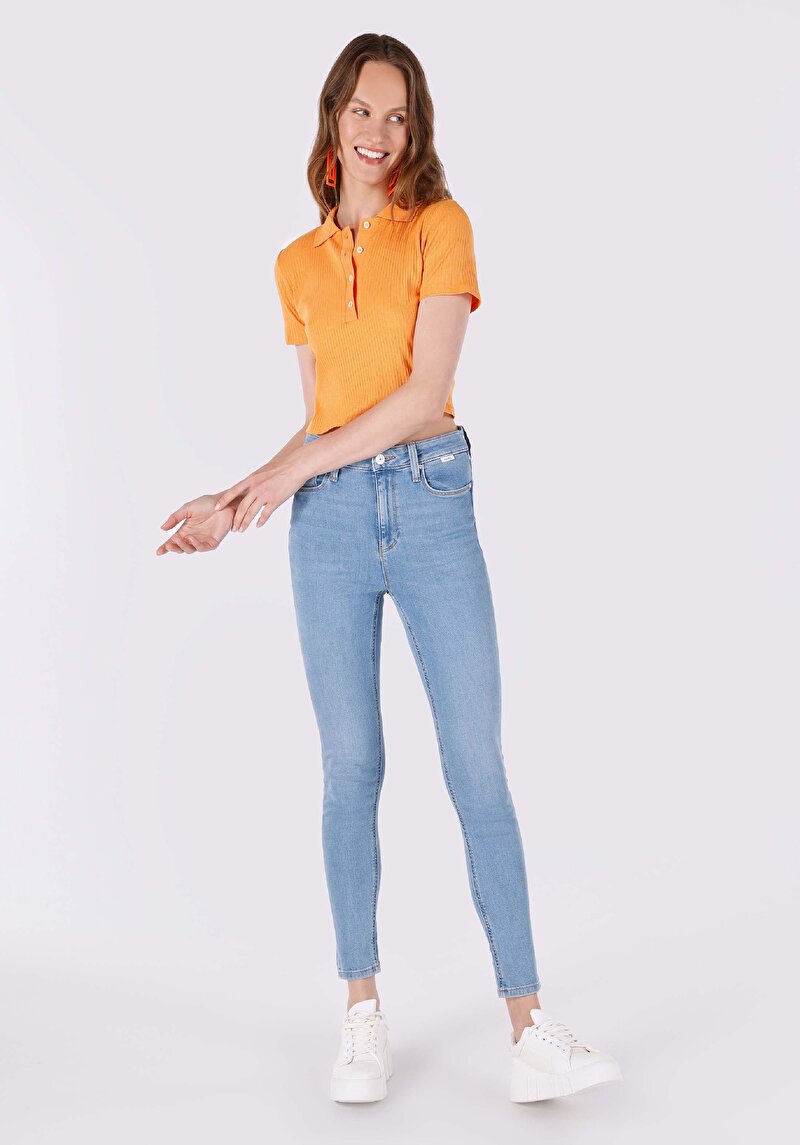 Изображение Женские узкие джинсы цвета индиго облегающего кроя со средней посадкой