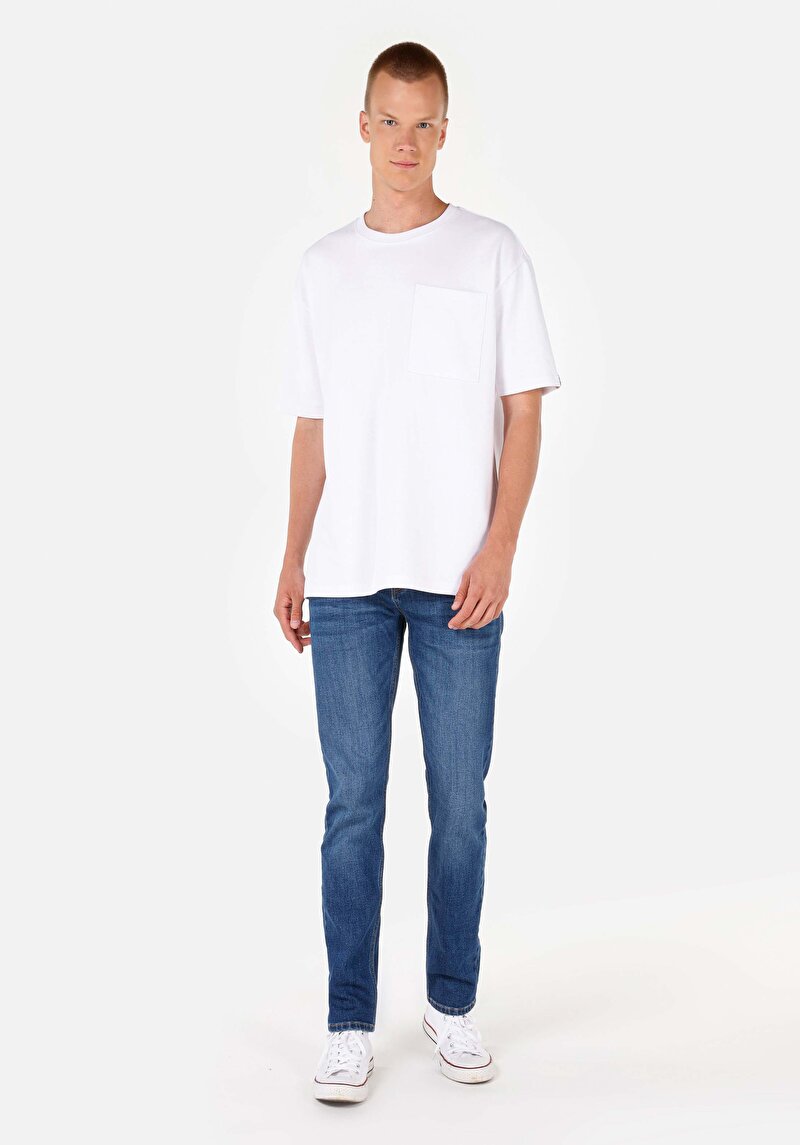 Изображение Мужские джинсы цвета индиго прямого кроя с заниженной посадкой