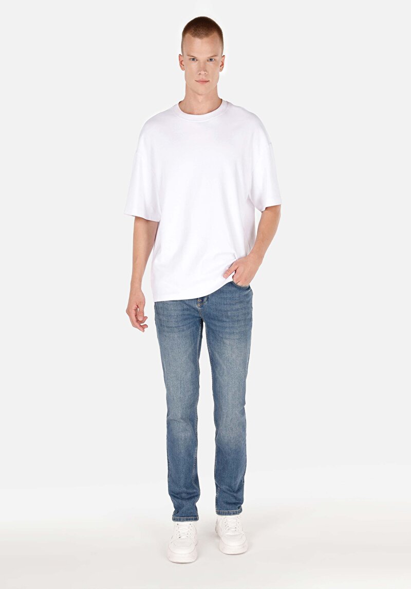 Изображение Прямые мужские джинсы цвет тёмный индиго