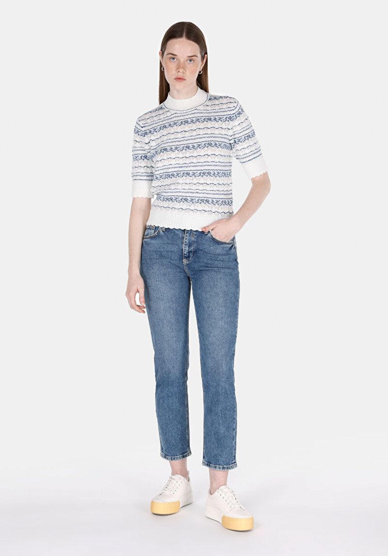 Изображение Женские темно-синие джинсы узкого кроя, с узкой талией