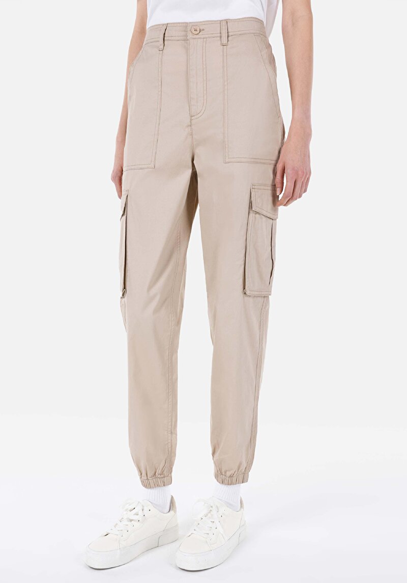 Показать информацию о Женские бежевые брюки узкого кроя, с высокой посадкой