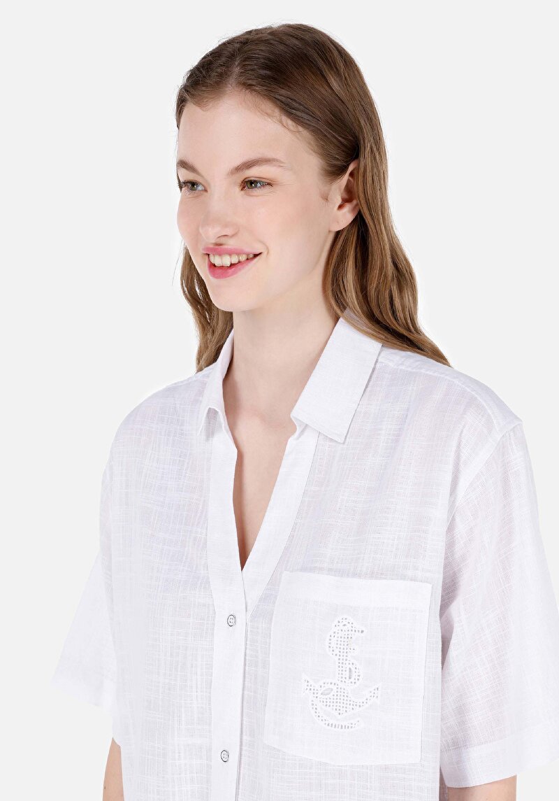 Показать информацию о женская белая рубашка прямого кроя с короткими рукавами relax fit